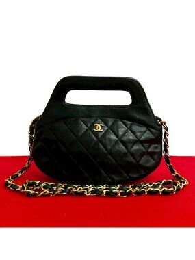 Chanel Vintage Quilted Coco Leather 2-Way Chain Shoulder Bag Black